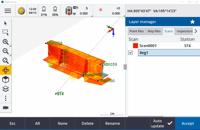 Digitale kwaliteitscontrole in Trimble Access: inspectie en maatvoering van een geprefabriceerde stalen ligger met Trimble SX12 data.