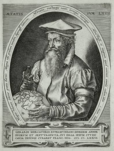 Portret van Gerardus Mercator, de Vlaamse cartograaf en landmeter die de basis legde voor navigatie en wereldkaarten.